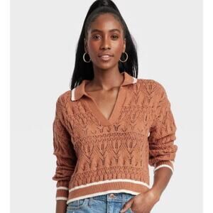 NWT Target, Universal Thread Crochet Knit Collared Pullover